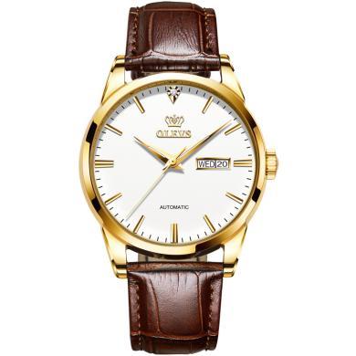 欧利时(OLEVS)瑞士品牌手表男全自动机械表男士防水夜光商务手表真皮表带气质腕表