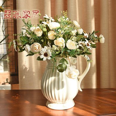 墨菲北欧式田园陶瓷花瓶 美式乡村仿真干花艺客厅摆件装饰插花器