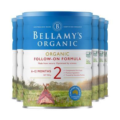6罐*澳洲贝拉米奶粉2段Bellamy's有机婴儿二段奶粉 含DHA助力发育 适合6-12月宝宝 900g
