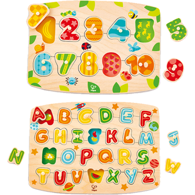 hape四阶数字字母启蒙小抓手拼图儿童3岁+宝宝益智玩具