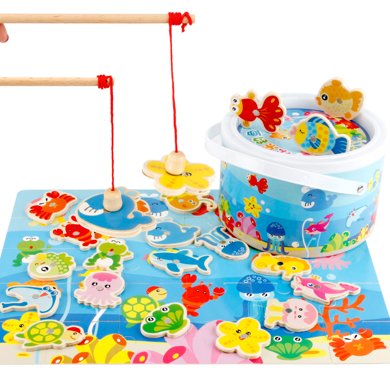 木丸子磁性钓鱼玩具1-2-3岁-6周岁小女孩男宝宝益智拼图积木质儿童玩具