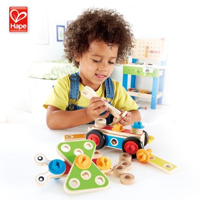 Hape木匠工具小套 儿童玩具宝宝益智早教智力男女孩螺母拆装组装