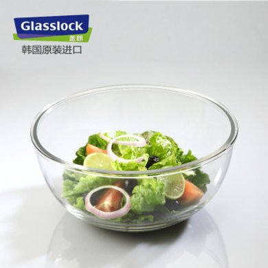 Glasslock韩国进口钢化玻璃沙拉碗玻璃保鲜盒微波炉饭盒大容量密封汤碗菜碗耐热面碗红色1000ML