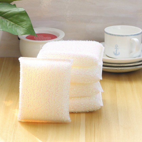 姣兰 实用钢丝洗碗棉 双层金葱布料海绵擦 厨房清洁刷-均码-彩色5个装