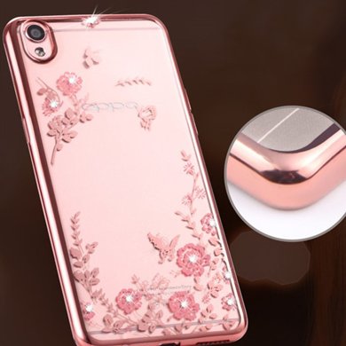 艾可优oppo系列秘密花园镶钻新款创意软套手机壳xft026-玫瑰金边 粉花