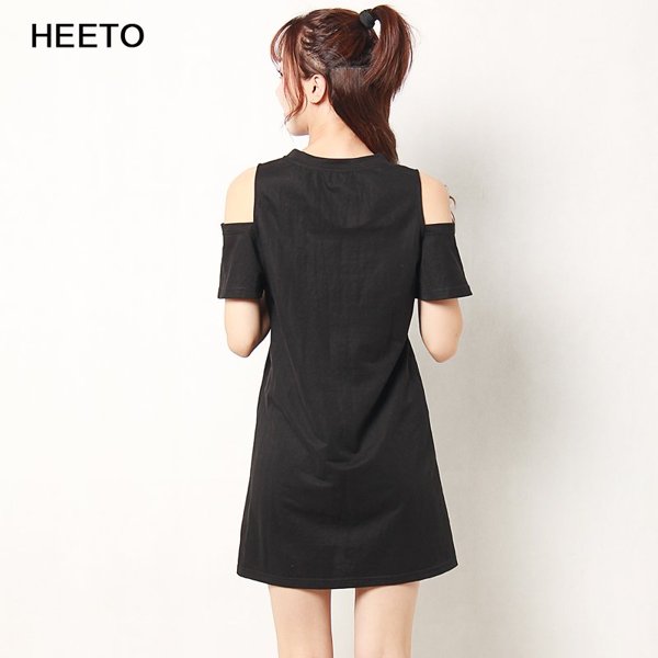 heeto熙图2018时尚露肩中长t恤1262020658