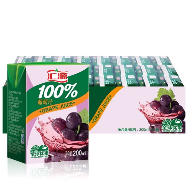 汇源100%葡萄汁200毫升*24盒浓缩果汁饮料整箱