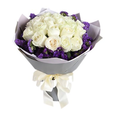 如初-鲜花19枝白玫瑰，紫色勿忘我围绕鲜花送老婆女朋友创意礼物生日礼物浪漫同城配送/可提前预约/指定日期送达