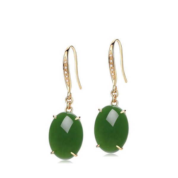 衡润 和田玉碧玉耳环18k金镶碧玉伴圆满耳饰 hr13n0172