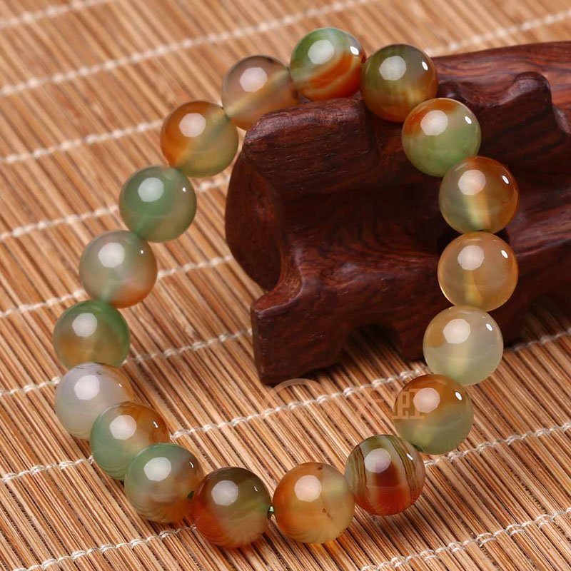 盈满堂 简约天然孔雀玛瑙手链10mm ymt14109080红绿