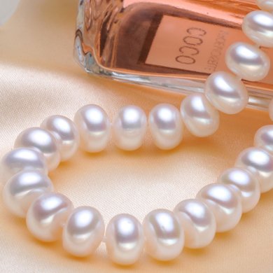 雅丹妮珠宝 天然淡水珍珠项链面包形珠女士珍珠链7-8MM 配证书 送珍珠耳钉一对