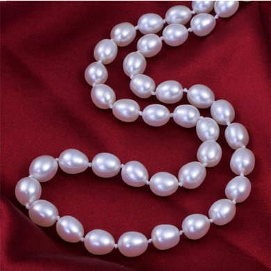 雅丹妮珠宝  天然淡水珍珠链米形水滴形珍珠项链8-9MM  配证书 送一对珍珠耳钉